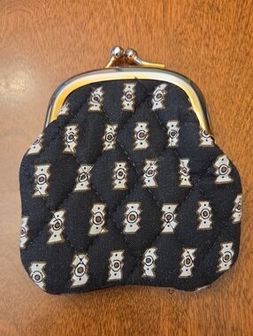 Vera Bradley Black Quilted Coin Purse with Gold Frame & Kiss-lock Clasp